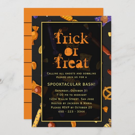 Invitation Jeu d'Halloween ou traiter Spooktacular bash (Devant / Derrière)