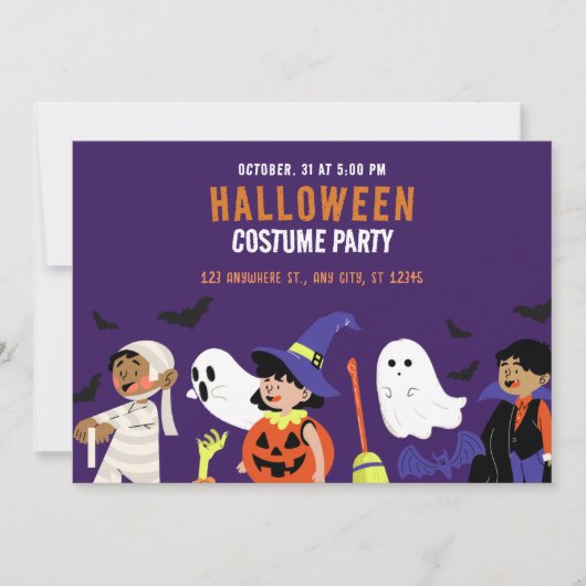 Invitation Jeu d'Halloween violet orange illustré (Devant)