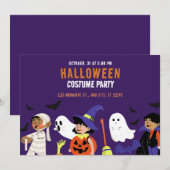Invitation Jeu d'Halloween violet orange illustré (Devant / Derrière)