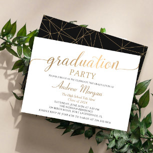 Invitation Jeu d'or moderne Black & White Graduation Party