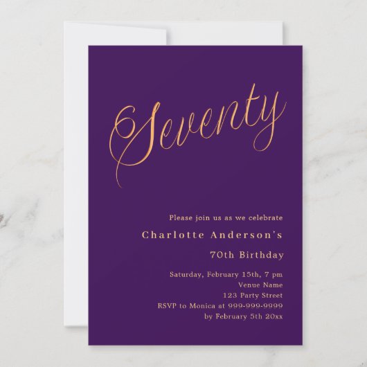 Invitation Jeu d'or violet 70e anniversaire (Devant)