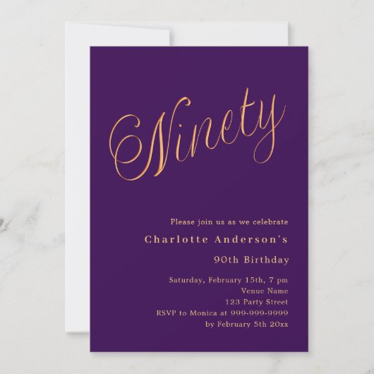 Invitation Jeu d'or violet 90e anniversaire (Devant)