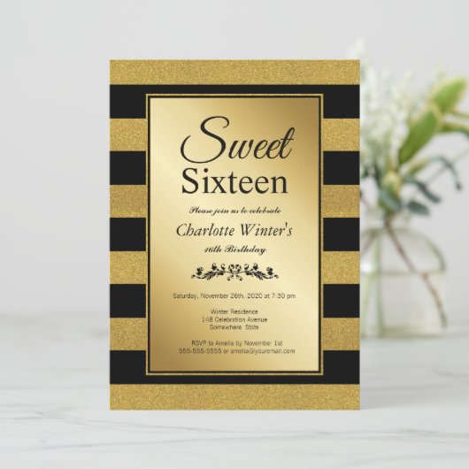 Invitation Jeu doré moderne 16 Anniversaire (Debout devant)