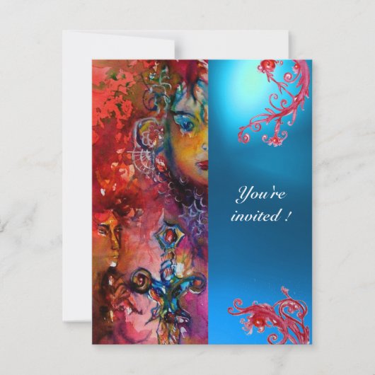 Invitation Jeu EXCALIBUR rouge vif, bleu rose orange bleu (Devant)