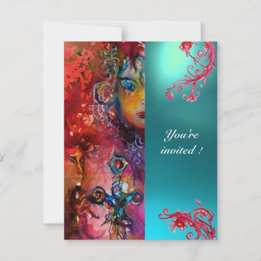 Invitation Jeu EXCALIBUR rouge vif, bleu rose orange bleu (Devant)