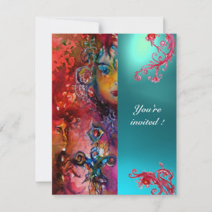 Invitation Jeu EXCALIBUR rouge vif, bleu rose orange bleu