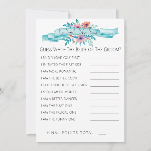 Invitation Jeu Fête des mariées (Dos)