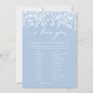 Invitation Jeu floral bleu poussiéreux Je t'aime autour du mo