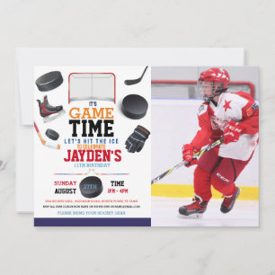 Invitation Jeu Heure Hockey sur glace Sports Photo Anniversai