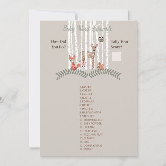 Invitation Jeu imprimable ! pour bébés créatures animales de  (Dos)