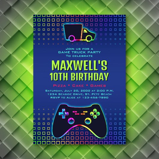 Invitation Jeu Jeu Fête de Camion Garçons Anniversaire
