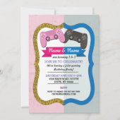 Invitation Jeu Joint garçon fille rose bleu Anniversaire (Devant)