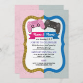 Invitation Jeu Joint garçon fille rose bleu Anniversaire (Devant / Derrière)