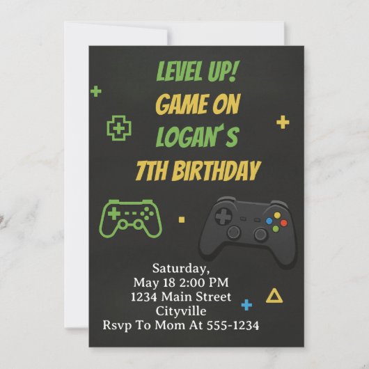 Invitation Jeu Level Up pour l’anniversaire (Devant)