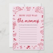 Invitation Jeu Maman Quel âge a-t-elle Dessin à la main rose (Devant)