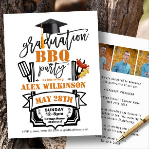 Invitation Jeu moderne Black Fun Script 3 Photo GRAD BBQ Part