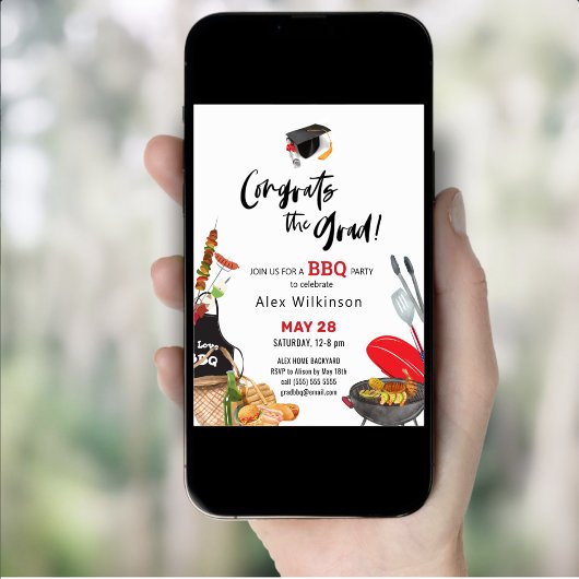 Invitation Jeu moderne Black Fun Script 3 Photo GRAD BBQ Part