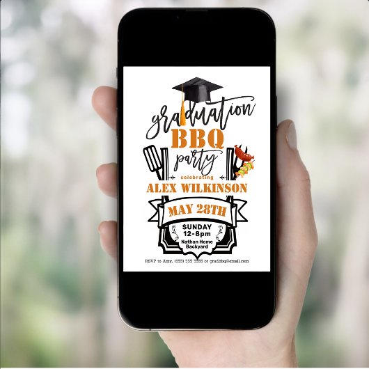 Invitation Jeu moderne Black Fun Script 3 Photo GRAD BBQ Part