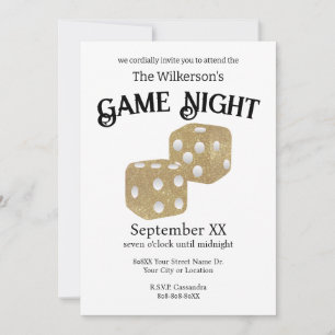Invitation Jeu Night Gold Parties scintillant Dice