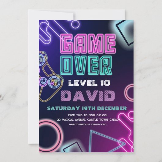 Invitation Jeu niveau 10 fête d'anniversaire (Devant)