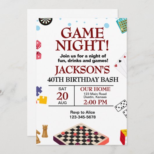 Invitation Jeu Nuit Anniversaire (Devant / Derrière)