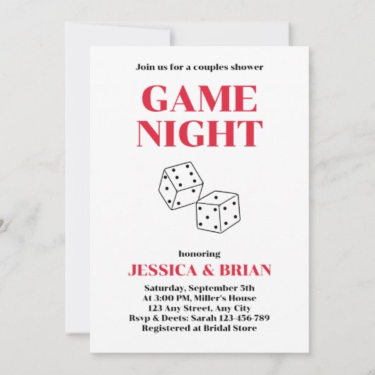 Invitation Jeu Nuit Dîners Dessous Couples Douche (Devant)