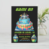 Invitation Jeu Nuit Vidéo Gamer Cake Anniversaire de enfant P (Debout devant)