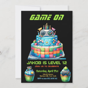 Invitation Jeu Nuit Vidéo Gamer Cake Anniversaire de enfant P