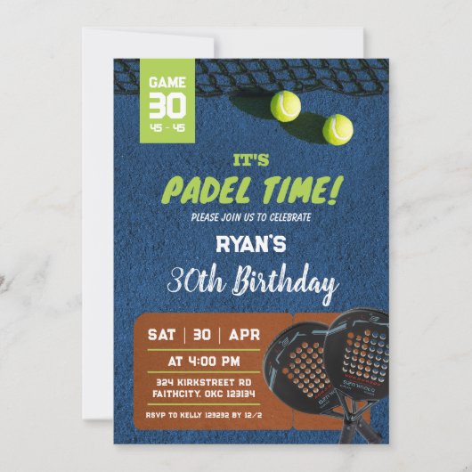 Invitation Jeu Padel Heure Anniversaire Jeu (Devant)