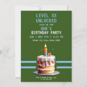 Invitation Jeu Pixel Green & Blue Cake Anniversaire (Devant)