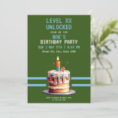 Invitation Jeu Pixel Green & Blue Cake Anniversaire (Debout devant)