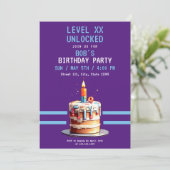 Invitation Jeu Pixel Purple & Blue Cake Anniversaire (Debout devant)
