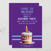 Invitation Jeu Pixel Purple & Blue Cake Anniversaire (Devant / Derrière)