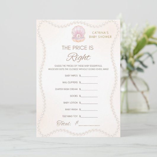 Invitation Jeu pour Baby Shower Perle - Nom éditable, 5x7 (Debout devant)