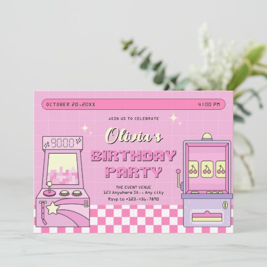 Invitation Jeu rose arcade  (Debout devant)