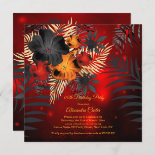 Invitation Jeu rouge Orange noir Hibiscus fête d'anniversaire