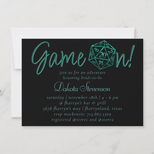Invitation Jeu RPG activé | Jeu de lecture turquoise de table (Devant)