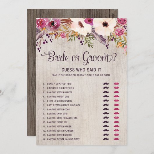 Invitation Jeu rustique de Fête de la mariée de Boho de jeune (Devant / Derrière)