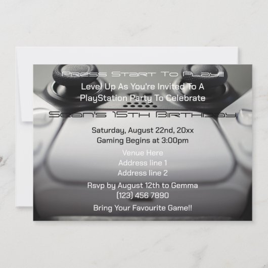 Invitation Jeu sur" Jeu Anniversaire (Dos)