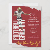 Invitation Jeu sur le joueur de football sur rouge (Devant)