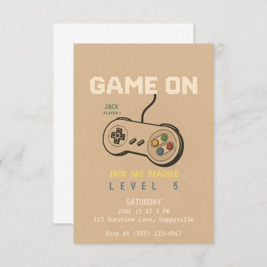 Invitation Jeu Sur Les Garçons Retro Jeu Anniversaire Invitat (Devant / Derrière)