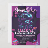 Invitation Jeu Sur Neon Glow Level Up Vidéo Jeu Anniversaire (Devant)