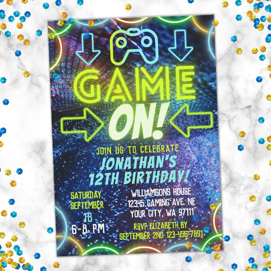 Invitation Jeu Sur Neon Glow Video Jeu Jeu Anniversaire Fête