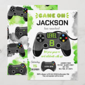 Invitation Jeu Sur Niveau Up Vidéo Jeu Anniversaire Invitatio (Devant / Derrière)