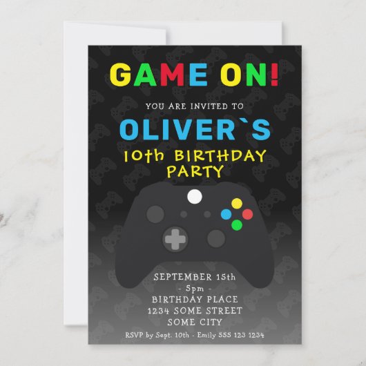 Invitation Jeu Sur Vidéo Contrôleur Jeu Jeu Anniversaire (Devant)