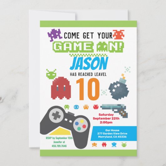 Invitation Jeu Sur Vidéo Jeu Anniversaire (Devant)