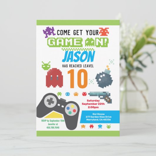 Invitation Jeu Sur Vidéo Jeu Anniversaire (Debout devant)