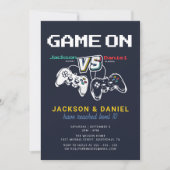 Invitation Jeu Sur Vidéo Moderne Jeu Twin Anniversaire de enf (Devant)