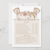 Invitation Jeu Twin Trivia Aquarelle Boho Bear Baby shower (Devant)