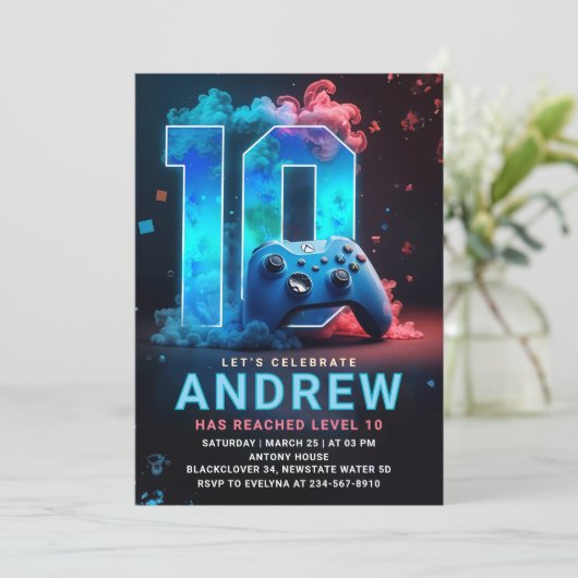 Invitation Jeu vidéo 10e fête d'anniversaire (Debout devant)